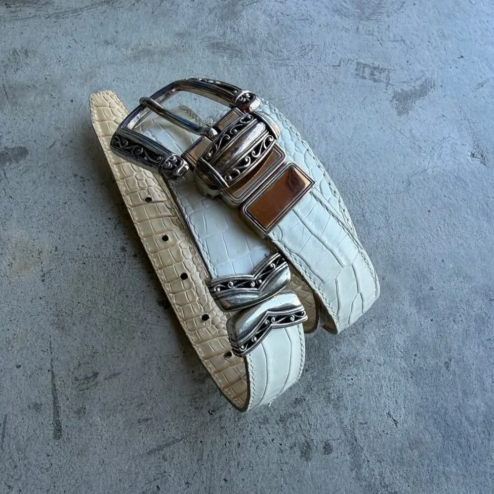 Vintage 90s Western Reversible Leather Belt Ornate Silver Buckle 36
